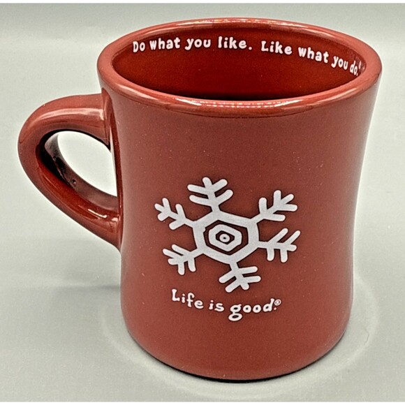 Life Is Good Ceramic Mug/Cup Red Snowflake "Do What You Like Like What You Do" - Picture 1 of 11